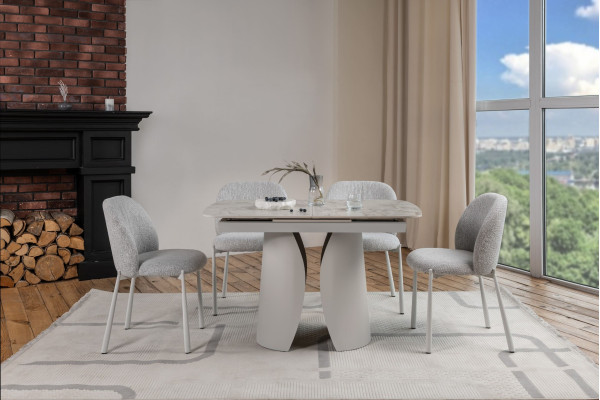 Керамічний стіл розкладний обідній Vetro Mebel Лунаріо TML-1322 Клауді грей/айворі-9