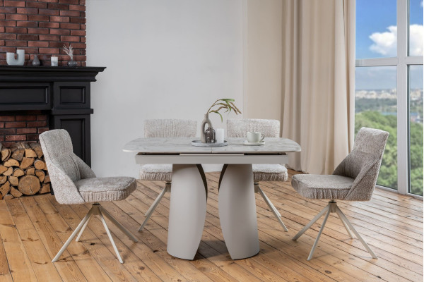 Керамічний стіл розкладний обідній Vetro Mebel Лунаріо TML-1322 Клауді грей/айворі-5