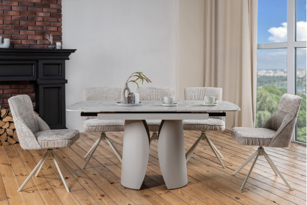 Керамічний стіл розкладний обідній Vetro Mebel Лунаріо TML-1322 Клауді грей/айворі-6