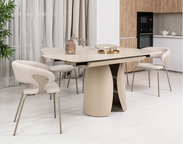 Керамічний стіл розкладний обідній Vetro Mebel Лунаріо TML-1322 Крема марфіль/капучино-1