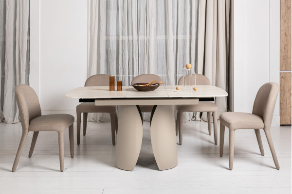 Керамічний стіл розкладний обідній Vetro Mebel Лунаріо TML-1322 Крема марфіль/капучино-10