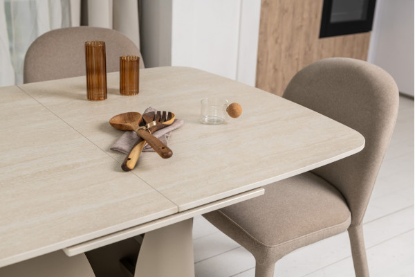 Керамічний стіл розкладний обідній Vetro Mebel Лунаріо TML-1322 Крема марфіль/капучино-11