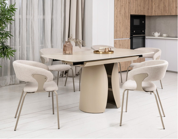 Керамічний стіл розкладний обідній Vetro Mebel Лунаріо TML-1322 Крема марфіль/капучино-0