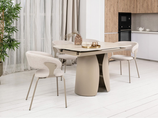 Керамічний стіл розкладний обідній Vetro Mebel Лунаріо TML-1322 Крема марфіль/капучино-2