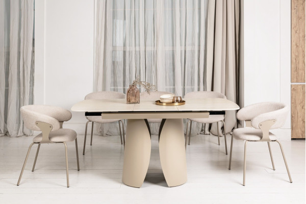 Керамічний стіл розкладний обідній Vetro Mebel Лунаріо TML-1322 Крема марфіль/капучино-4