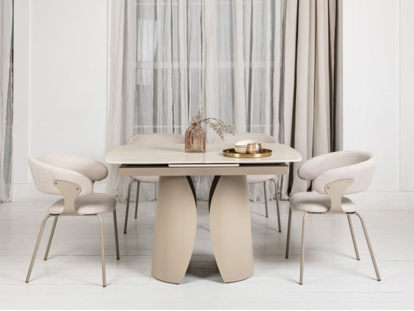 Керамічний стіл розкладний обідній Vetro Mebel Лунаріо TML-1322 Крема марфіль/капучино-3