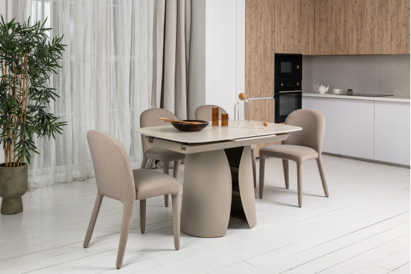 Керамічний стіл розкладний обідній Vetro Mebel Лунаріо TML-1322 Крема марфіль/капучино-6