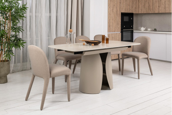 Керамічний стіл розкладний обідній Vetro Mebel Лунаріо TML-1322 Крема марфіль/капучино-7