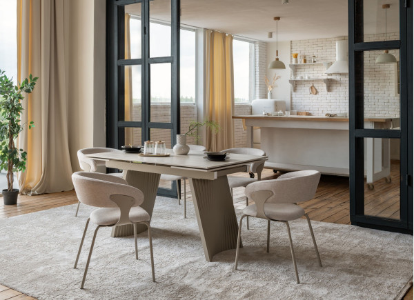 Керамический стол раскладной обеденный Vetro Mebel Олимпия TML-985 Крема марфиль-бежевый-3