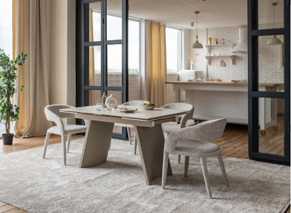 Керамический стол раскладной обеденный Vetro Mebel Олимпия TML-985 Крема марфиль-бежевый-7