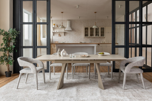 Керамический стол раскладной обеденный Vetro Mebel Олимпия TML-985 Крема марфиль-бежевый-10