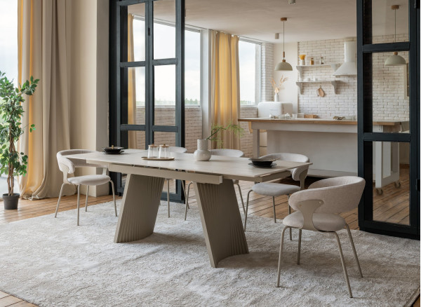 Керамический стол раскладной обеденный Vetro Mebel Олимпия TML-985 Крема марфиль-бежевый-12