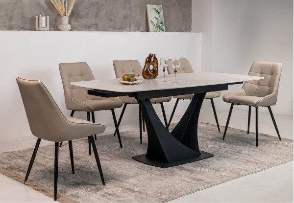 Керамічний стіл розкладний обідній Vetro Mebel Еліо TML-990 Крема делікато-чорний-0