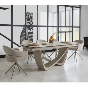 Керамічний стіл розкладний обідній Vetro Mebel Беатріче TML-994 Грей травертин/бежевий 200 (300) х 100 см