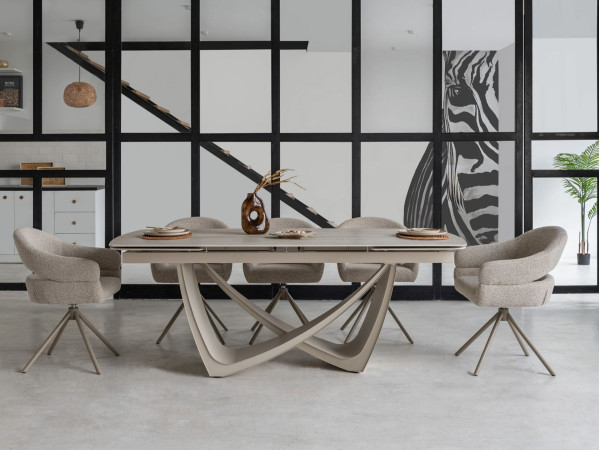 Керамический стол раскладной обеденный Vetro Mebel Беатриче TML-994 Грей травертин/бежевый 200 (300) х 100 см-3