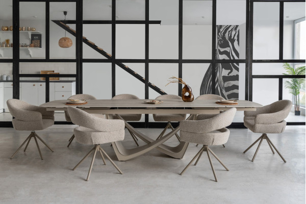 Керамический стол раскладной обеденный Vetro Mebel Беатриче TML-994 Грей травертин/бежевый 200 (300) х 100 см-5