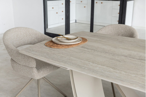 Керамический стол раскладной обеденный Vetro Mebel Беатриче TML-994 Грей травертин/бежевый 200 (300) х 100 см-6