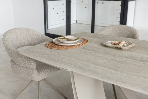 Керамический стол раскладной обеденный Vetro Mebel Беатриче TML-994 Грей травертин/бежевый 200 (300) х 100 см-7