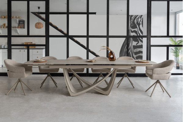Керамический стол раскладной обеденный Vetro Mebel Беатриче TML-994 Грей травертин/бежевый 200 (300) х 100 см-4
