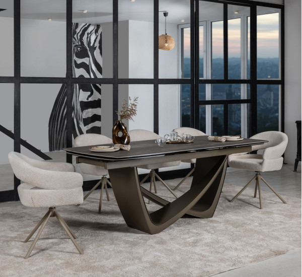 Керамический стол раскладной обеденный Vetro Mebel Беатриче TML-994 Неро зебрано/коричневый 200 (300) х 100 см-0