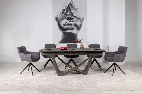 Керамический стол раскладной обеденный Vetro Mebel Беатриче TML-994 Неро зебрано/коричневый 200 (300) х 100 см-6