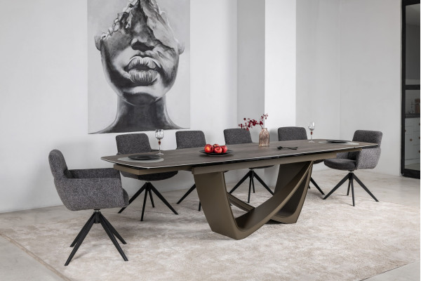 Керамический стол раскладной обеденный Vetro Mebel Беатриче TML-994 Неро зебрано/коричневый 200 (300) х 100 см-4