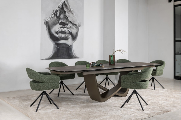 Керамический стол раскладной обеденный Vetro Mebel Беатриче TML-994 Неро зебрано/коричневый 200 (300) х 100 см-9