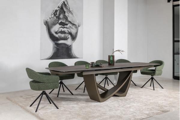 Керамический стол раскладной обеденный Vetro Mebel Беатриче TML-994 Неро зебрано/коричневый 200 (300) х 100 см-10