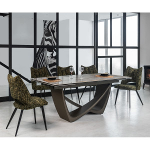 Керамічний стіл розкладний обідній Vetro Mebel Беатріче TML-995 Тайгер травертин-коричневий 100-180 (260) см