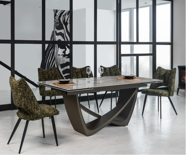 Керамічний стіл розкладний обідній Vetro Mebel Беатріче TML-995 Тайгер травертин-коричневий 100-180 (260) см-0