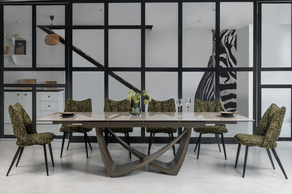 Керамічний стіл розкладний обідній Vetro Mebel Беатріче TML-995 Тайгер травертин-коричневий 100-180 (260) см-3