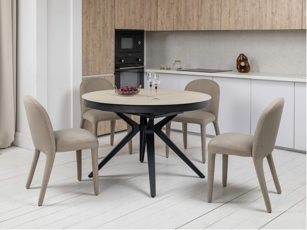 Керамічний стіл розкладний обідній Vetro Mebel Ноемі TML-996 Вествуд-чорний Ø 120 (160) см-1