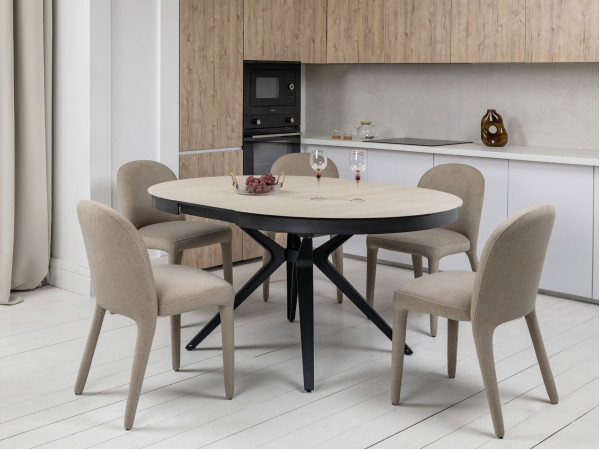 Керамічний стіл розкладний обідній Vetro Mebel Ноемі TML-996 Вествуд-чорний Ø 120 (160) см-2