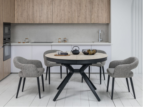 Керамічний стіл розкладний обідній Vetro Mebel Ноемі TML-996 Вествуд-чорний Ø 120 (160) см-8