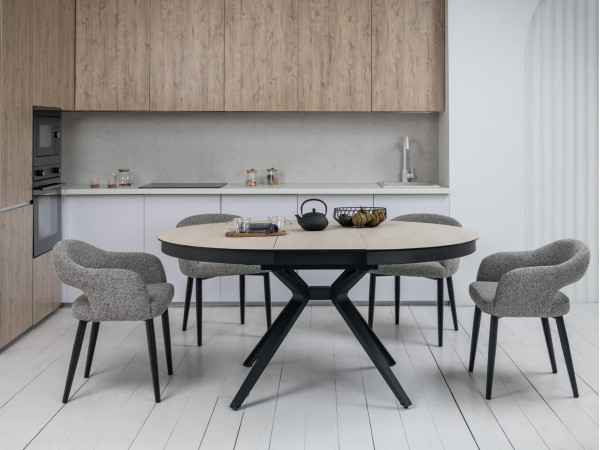 Керамічний стіл розкладний обідній Vetro Mebel Ноемі TML-996 Вествуд-чорний Ø 120 (160) см-7