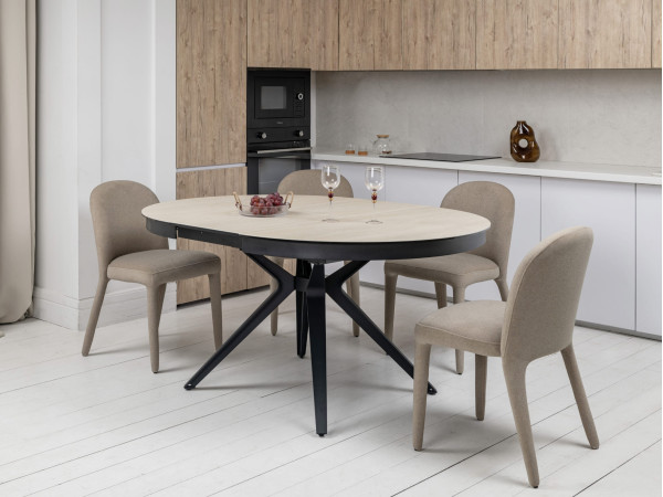 Керамічний стіл розкладний обідній Vetro Mebel Ноемі TML-996 Вествуд-чорний Ø 120 (160) см-6