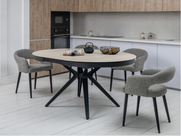 Керамічний стіл розкладний обідній Vetro Mebel Ноемі TML-996 Вествуд-чорний Ø 120 (160) см-5