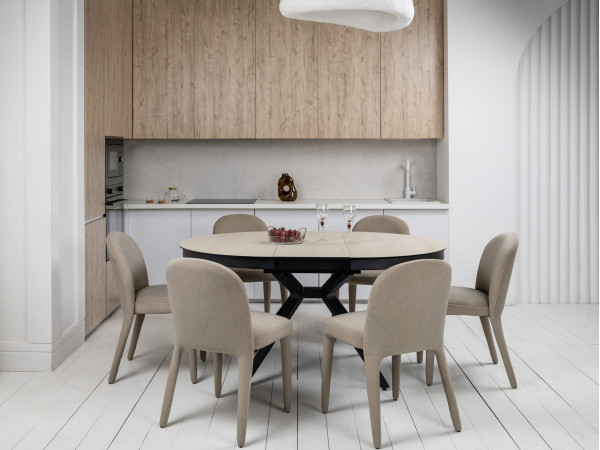 Керамічний стіл розкладний обідній Vetro Mebel Ноемі TML-996 Вествуд-чорний Ø 120 (160) см-4