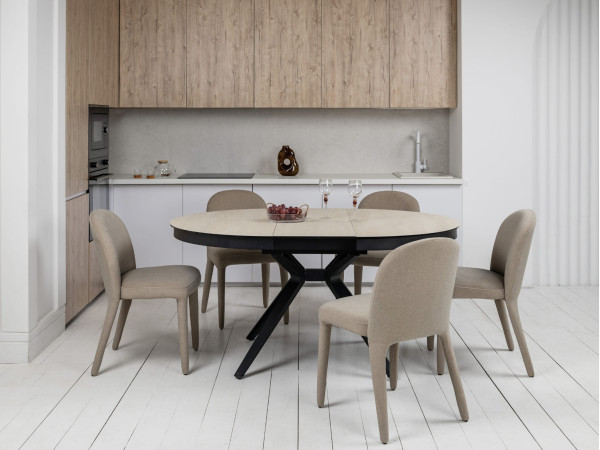 Керамічний стіл розкладний обідній Vetro Mebel Ноемі TML-996 Вествуд-чорний Ø 120 (160) см-3