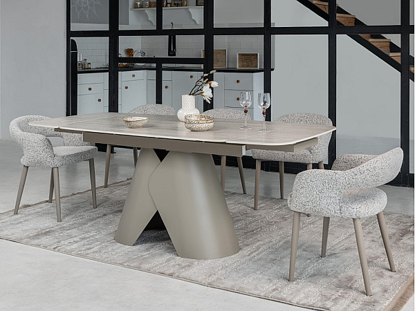 Керамічний стіл розкладний обідній Vetro Mebel Паріс TML-997-1 Крема марфіль-бежевий-1