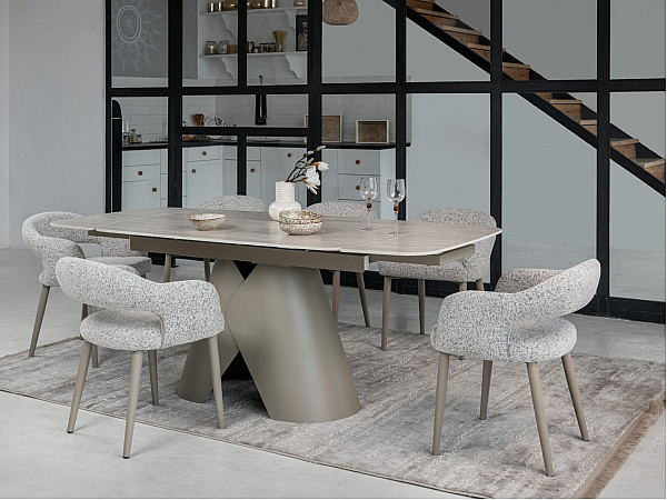 Керамічний стіл розкладний обідній Vetro Mebel Паріс TML-997-1 Крема марфіль-бежевий-2