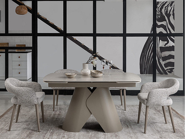 Керамічний стіл розкладний обідній Vetro Mebel Паріс TML-997-1 Крема марфіль-бежевий-4