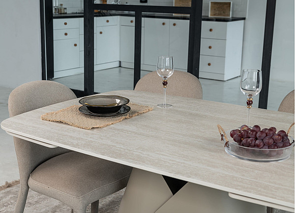 Керамічний стіл розкладний обідній Vetro Mebel Паріс TML-997-1 Крема марфіль-бежевий-13