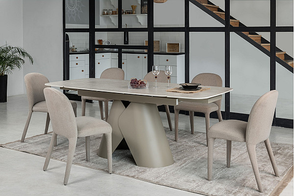 Керамічний стіл розкладний обідній Vetro Mebel Паріс TML-997-1 Крема марфіль-бежевий-7