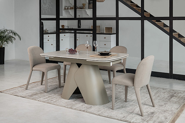 Керамічний стіл розкладний обідній Vetro Mebel Паріс TML-997-1 Крема марфіль-бежевий-8