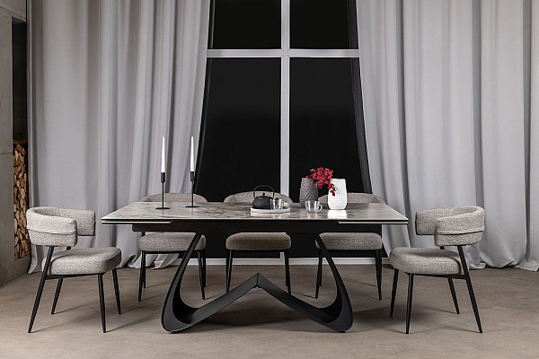 Керамічний стіл розкладний обідній Vetro Mebel Орфео TML-998 Сільвер вайт-чорний-0