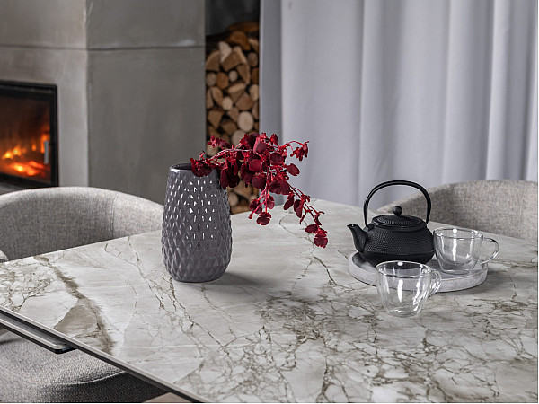 Керамічний стіл розкладний обідній Vetro Mebel Орфео TML-998 Сільвер вайт-чорний-9