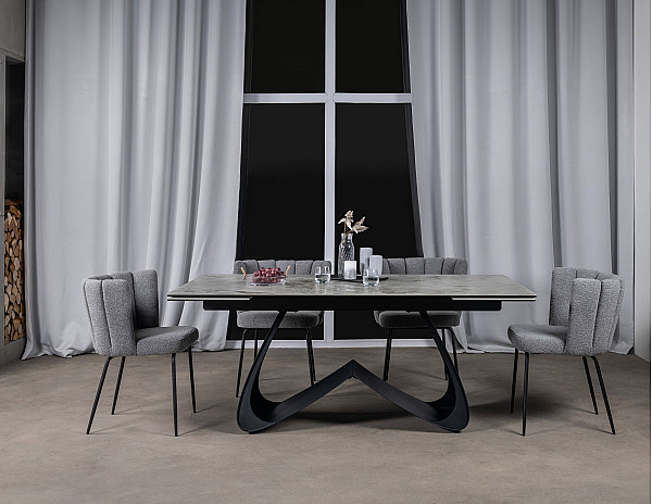 Керамічний стіл розкладний обідній Vetro Mebel Орфео TML-998 Сільвер вайт-чорний-3