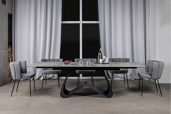 Керамічний стіл розкладний обідній Vetro Mebel Орфео TML-998 Сільвер вайт-чорний-5