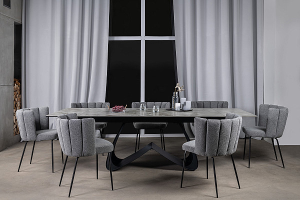 Керамічний стіл розкладний обідній Vetro Mebel Орфео TML-998 Сільвер вайт-чорний-6